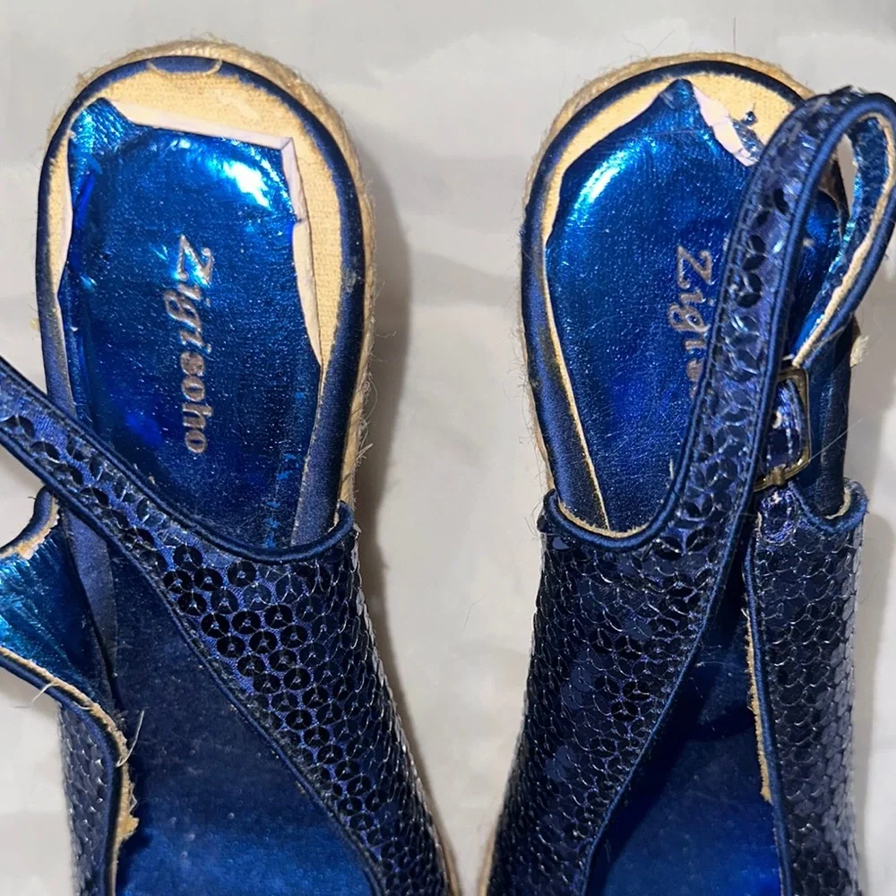 Blue Sequin Wedge Sandals Size‎ 9.5 Showoff Show Off